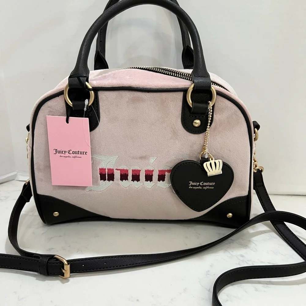 JUICY COUTURE SOFT PINK SATCHEL WITH BLACK ACCENTS